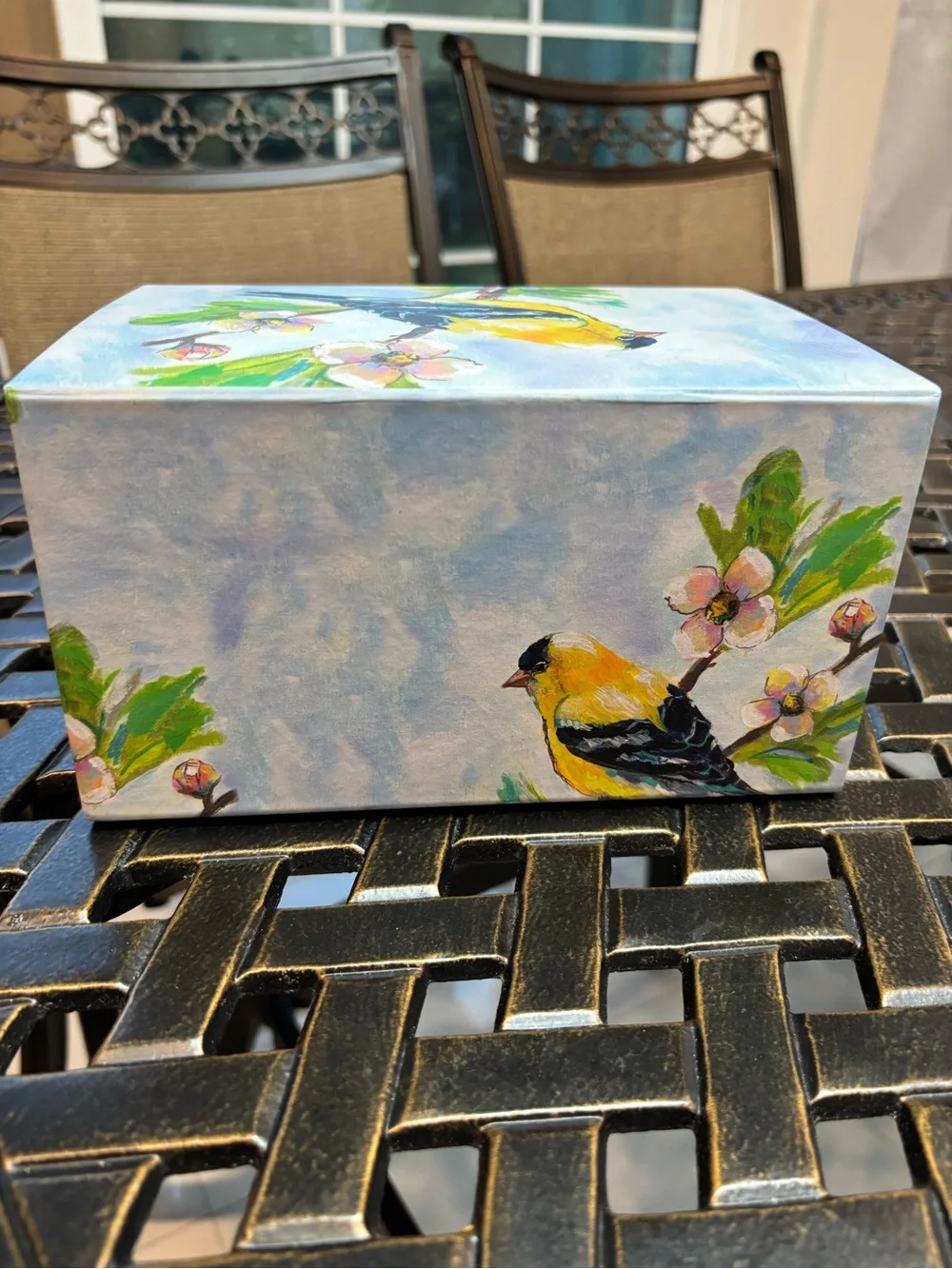 Bird Keepsake Box in Yellow and Blue